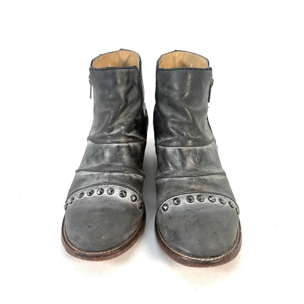 Patron Perugia Ruth Studded Ankle Boots Women Size 9M Gray Zipper Cut Out Detail